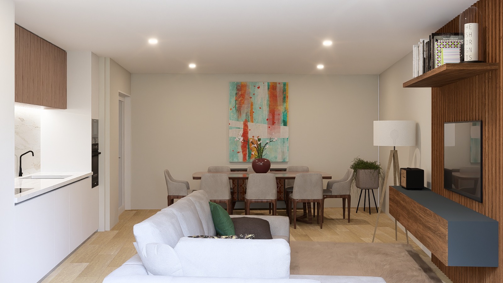 Open plan living space with modern kitchen